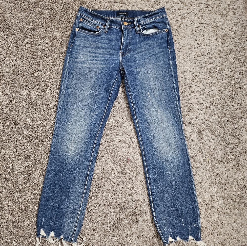J.Crew Slim Broken-In Boyfriend Jeans Size 24 Distressed Raw Hem Medium Wash